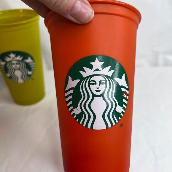 Starbucks Reusable Color Changing Cold Hot Plastic Cups Set of 3 w/ Coffee Lids - Picture 7 of 13